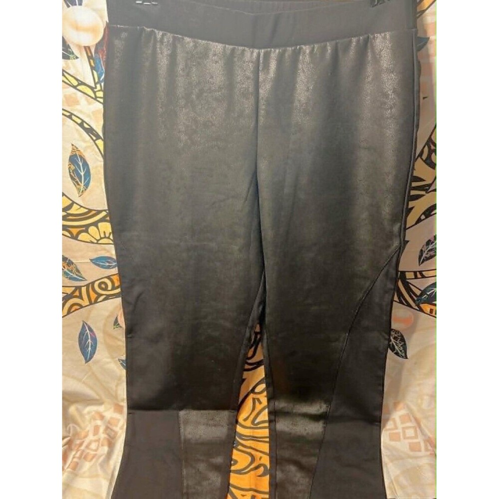 Women With Control Mixed Media Shaping Pants XL Black NWT Faux Leather Panel